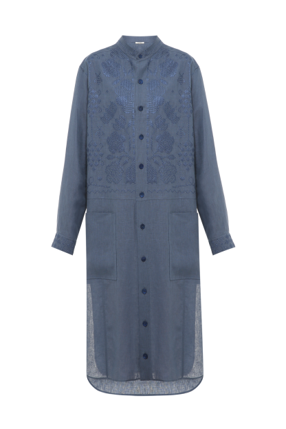 FRAMED FLOWERS &amp; BEES  ДОВГА СОРОЧКА З ВИШИВКОЮ. ЛЬОН.ДЛЯ ВІДПОЧИНКУ KARAVAY, фото 1